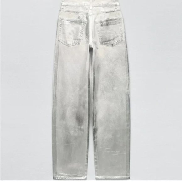 ZARA ZW MID-RISE BOYFRIEND JEANS SILVER - Picture 5 of 10
